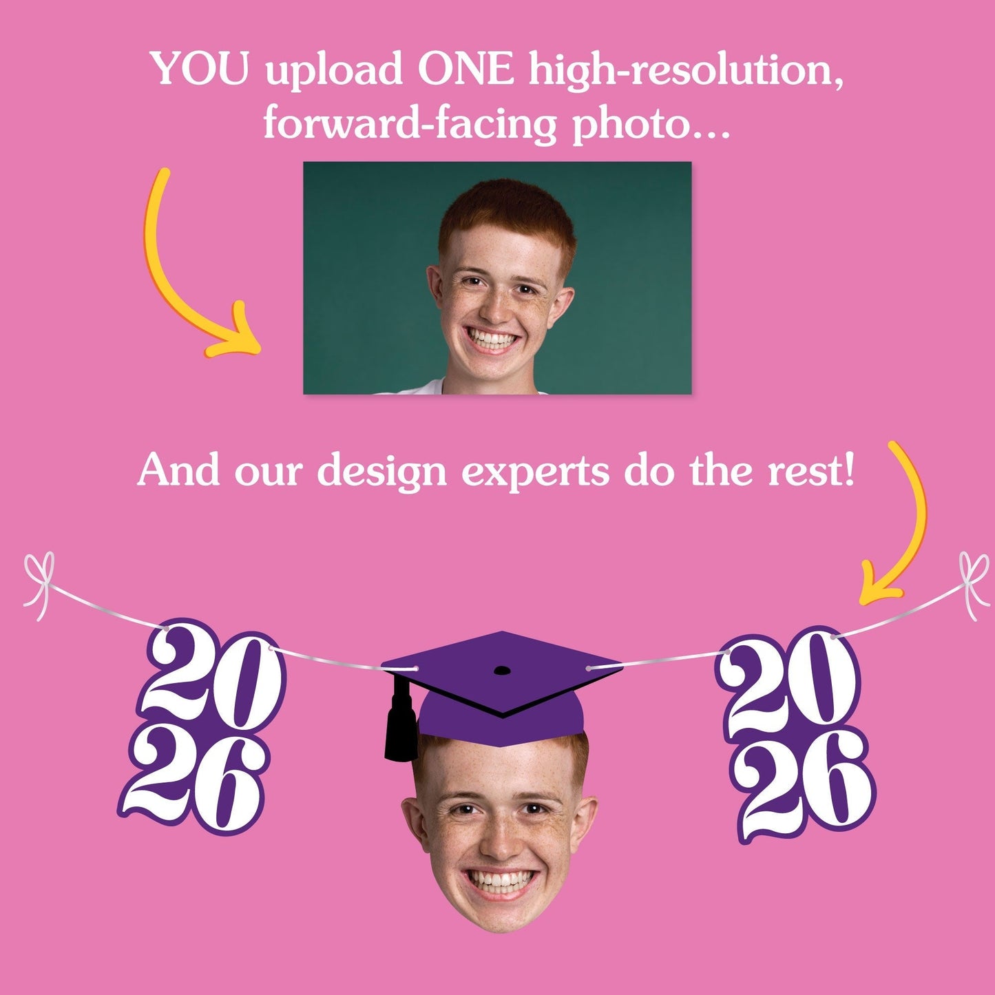 Custom Face Purple Graduation Garland Banner