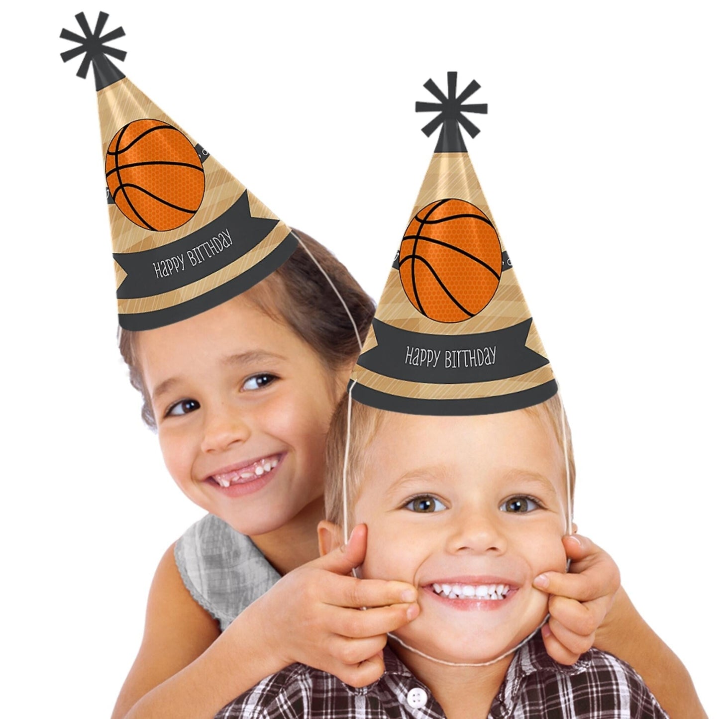 Nothin' but Net - Basketball - Cone Happy Birthday Party Hats for Kids and Adults - Set of 8 (Standard Size)