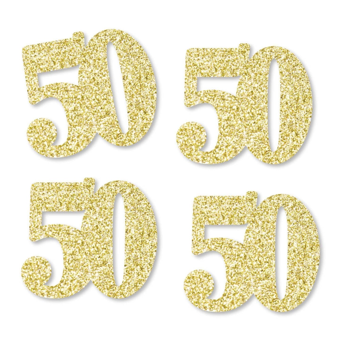 Gold Glitter 50 - No-Mess Real Gold Glitter Cut-Out Numbers - 50th Birthday Party Confetti - Set of 24