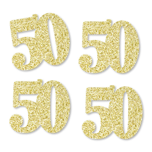 Gold Glitter 50 - No-Mess Real Gold Glitter Cut-Out Numbers - 50th Birthday Party Confetti - Set of 24