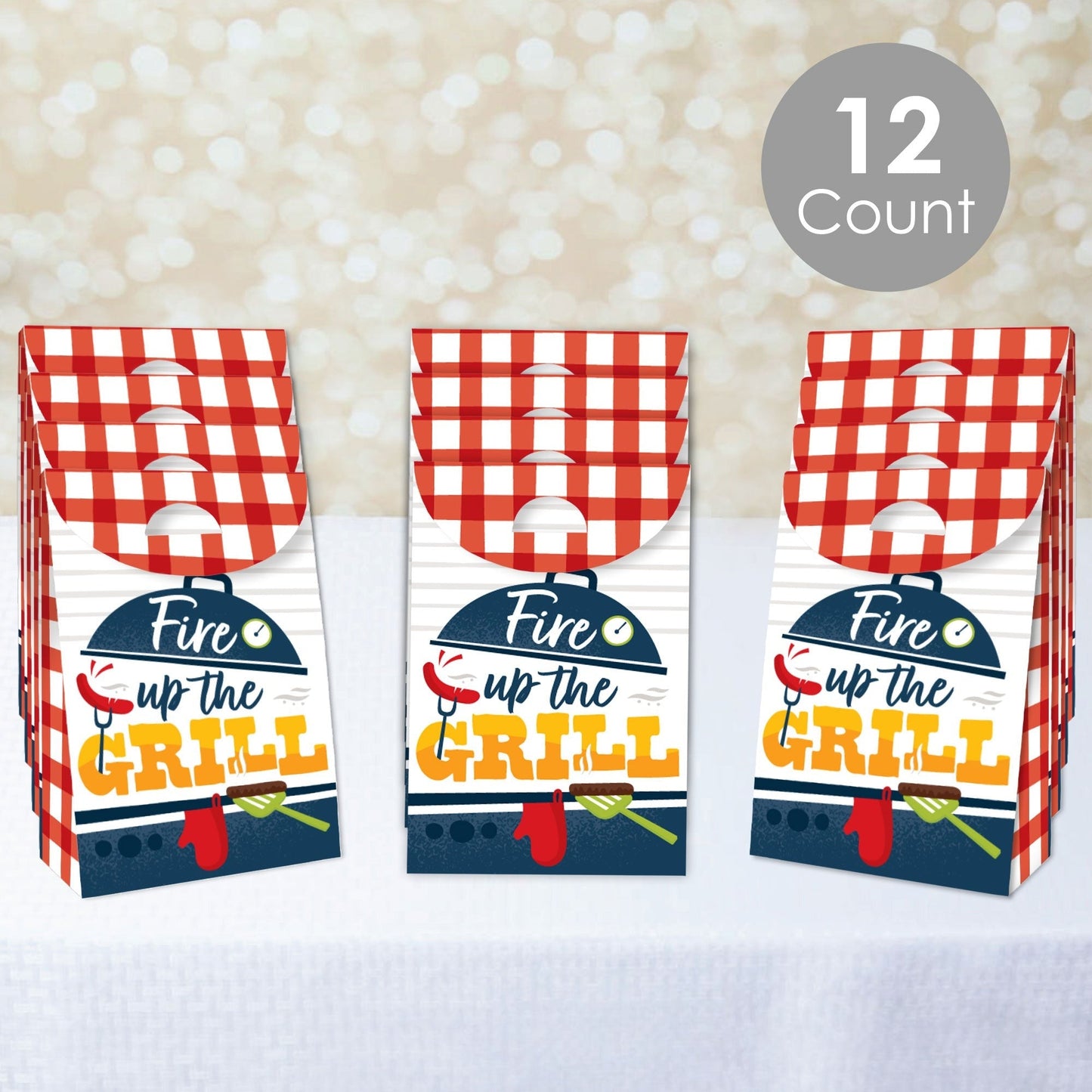 Fire Up the Grill - Summer BBQ Picnic Gift Favor Bags - Party Goodie Boxes - Set of 12