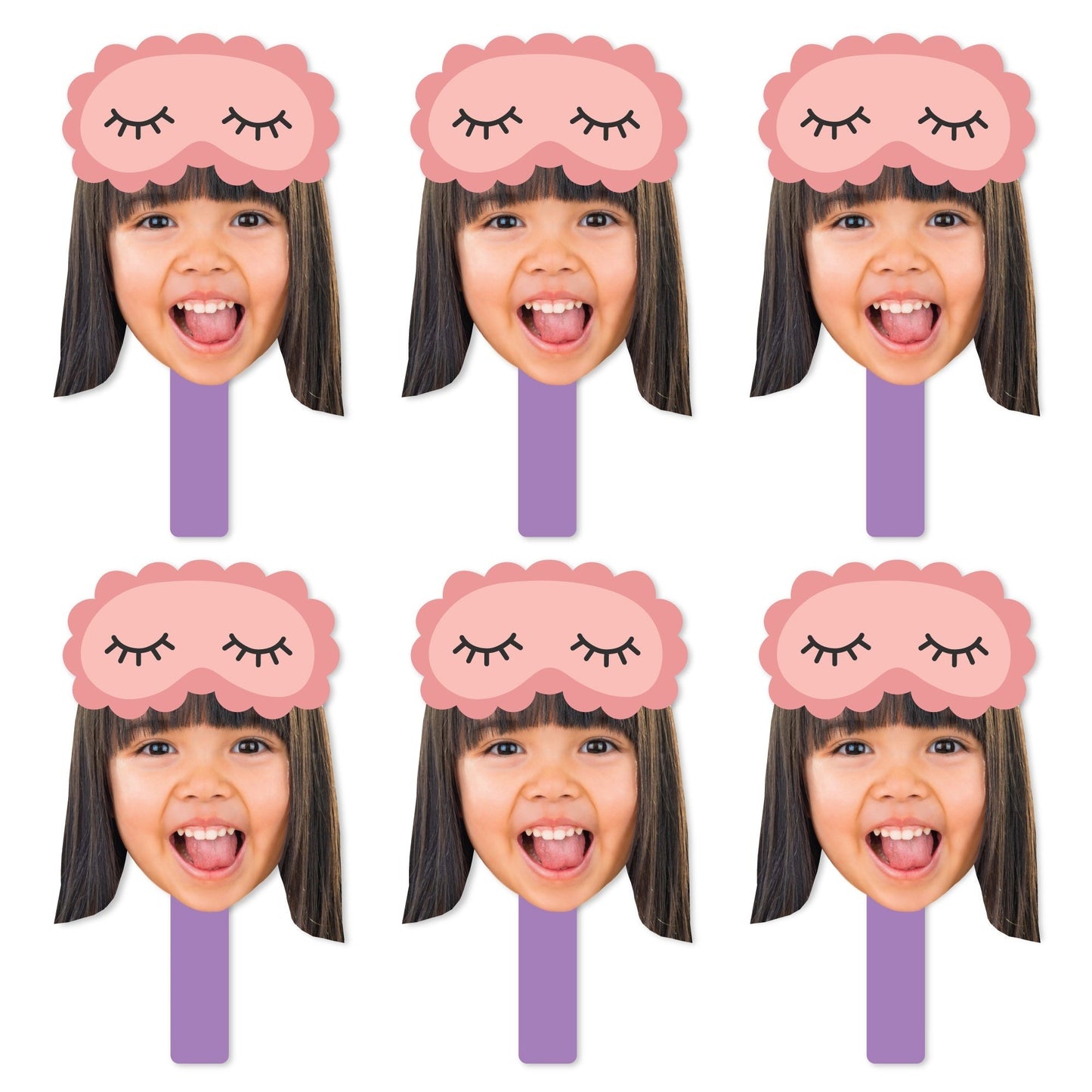 Custom Photo Pajama Slumber Party - Girls Sleepover Birthday Party Head Cut Out Photo Booth and Fan Props - Fun Face Cutout Paddles - Set of 6