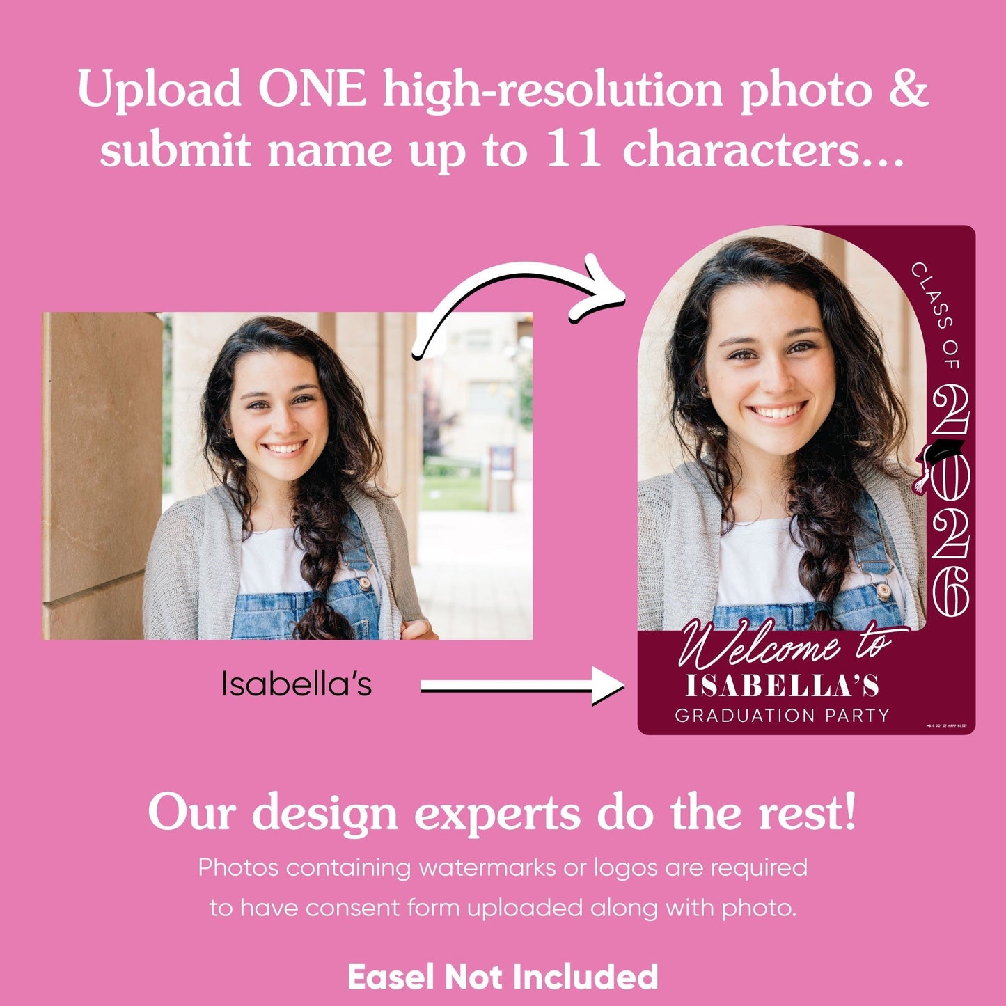 Custom Photo Grad Welcome Sign Maroon