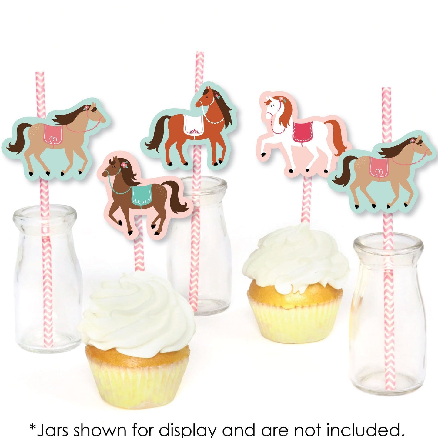 Run Wild Horses - Paper Straw Decor - Pony Birthday Party Striped Decorative Straws - Set of 24