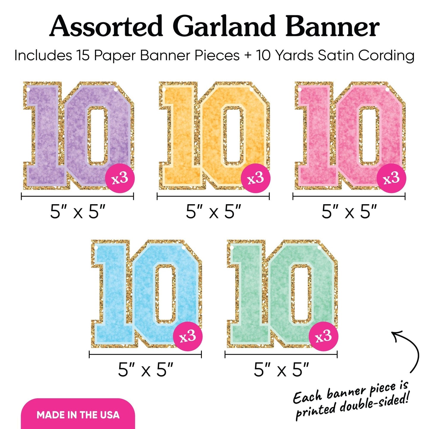 Preppy 10th Birthday Girl Garland Banner - 15 Pc