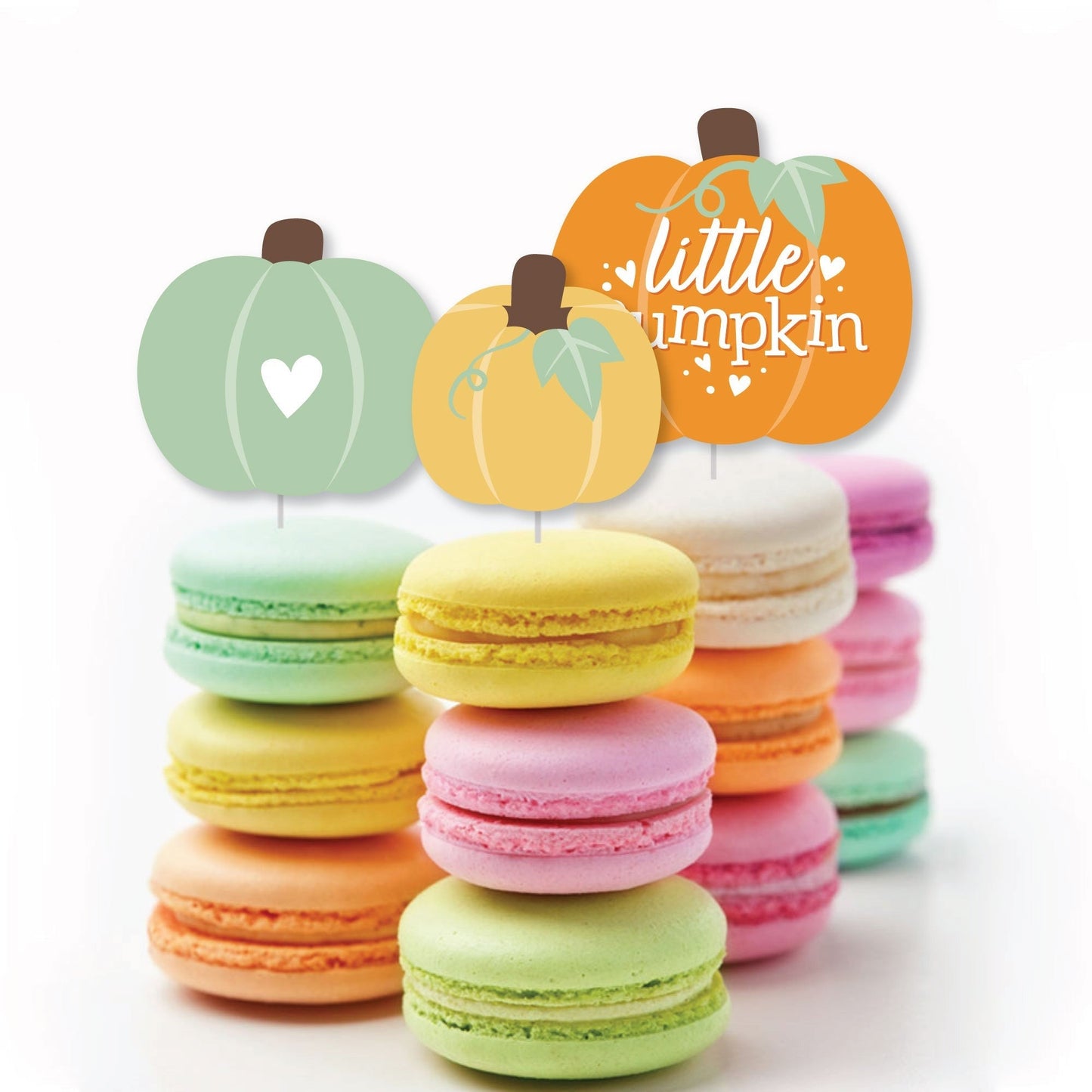 Little Pumpkin - Dessert Cupcake Toppers - Fall Birthday Party or Baby Shower Clear Treat Picks - Set of 24