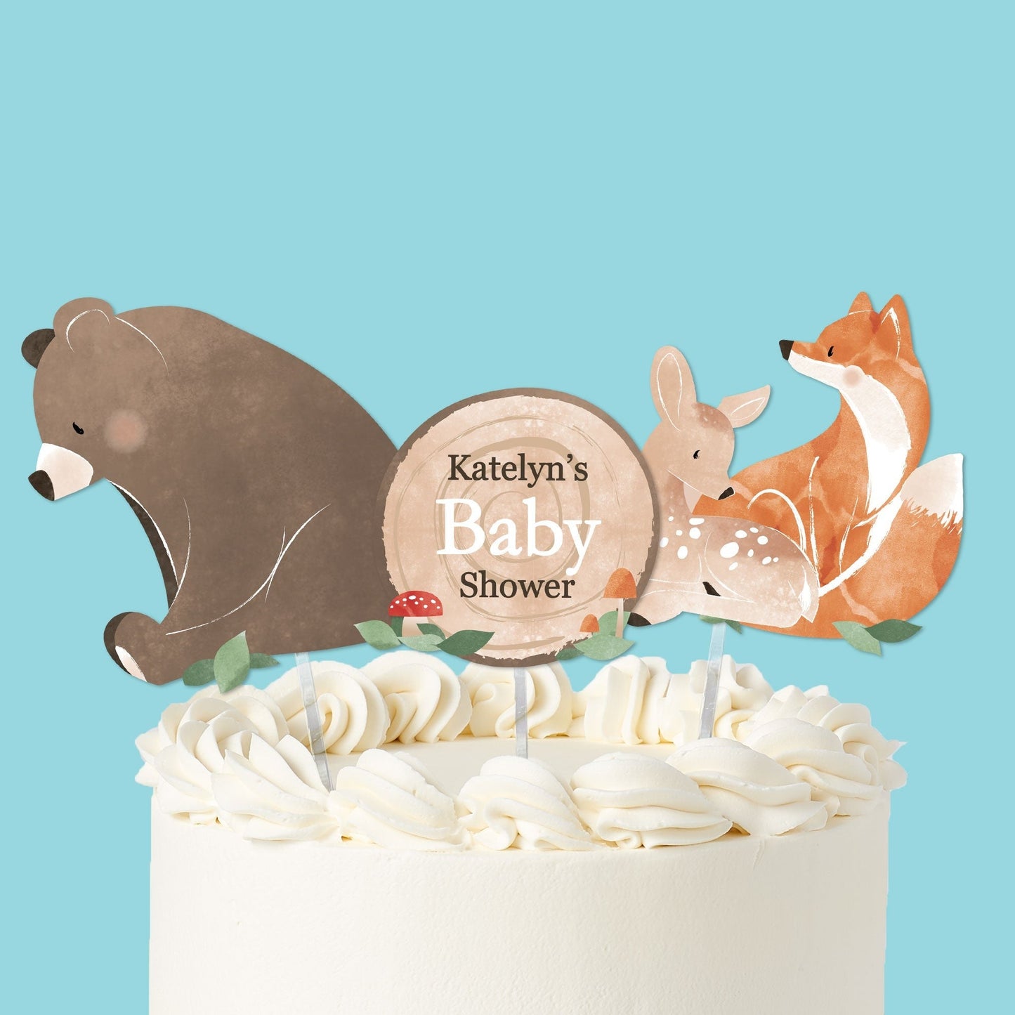 Custom Text Woodland Animals Cake Topper - 3 Pc