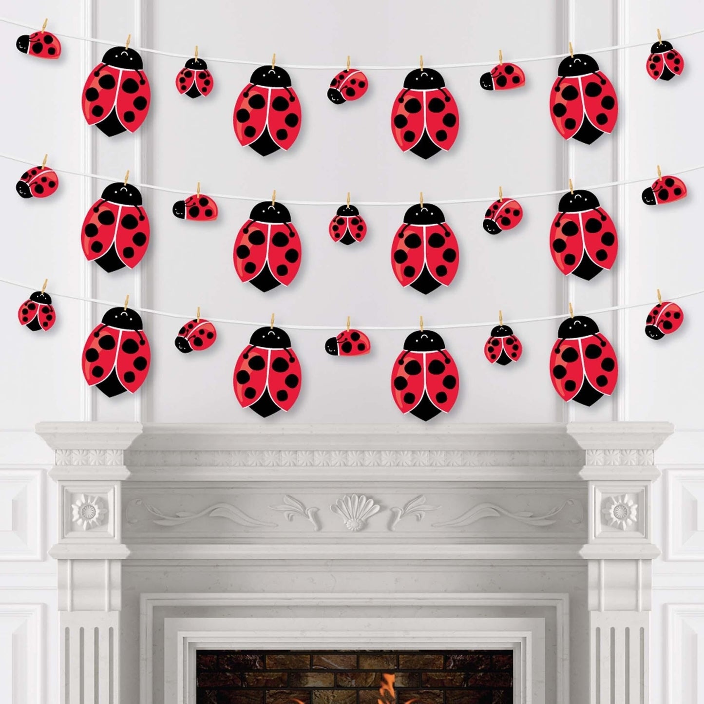 Happy Little Ladybug - Baby Shower or Birthday Party DIY Decorations - Clothespin Garland Banner - 44 Pieces