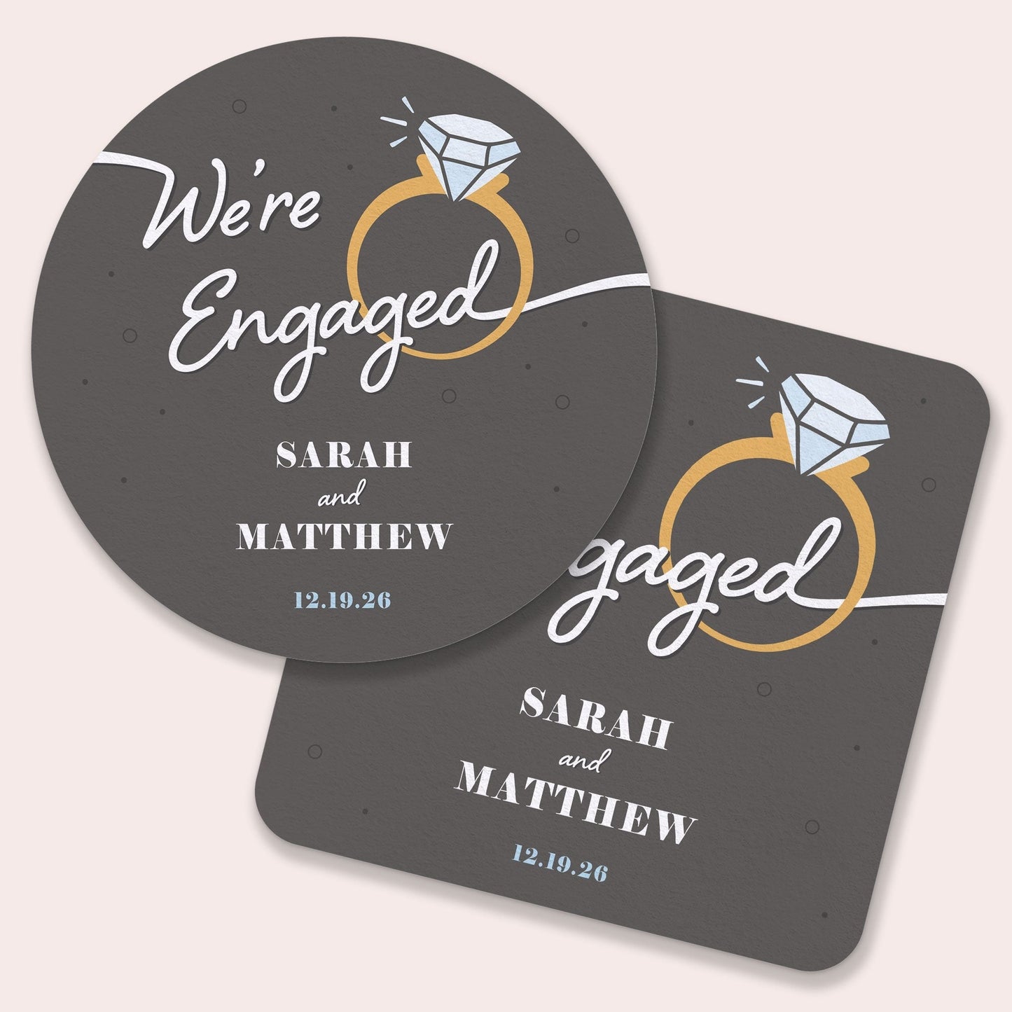 Custom Text Coasters - Just Engaged