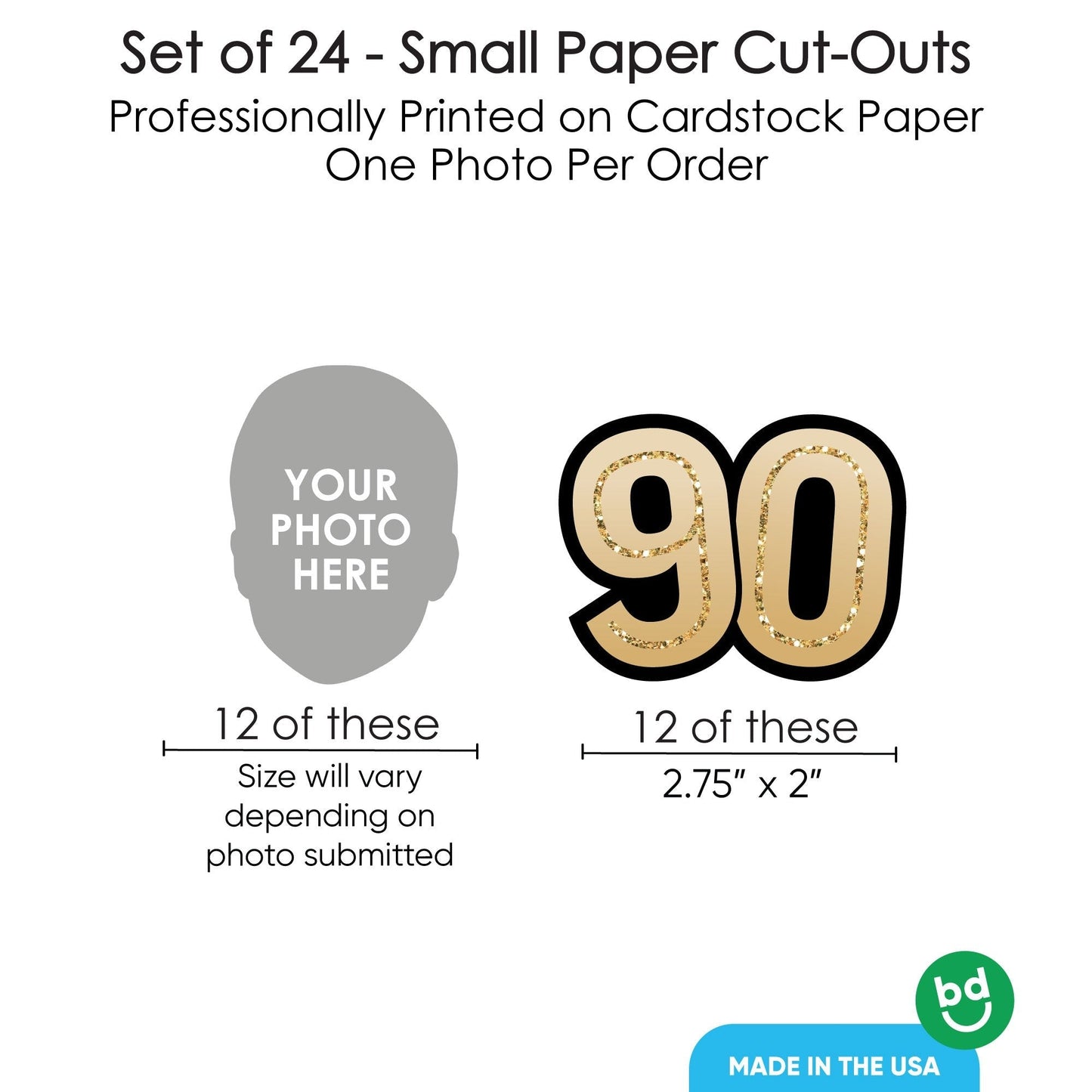 Custom Photo 90th Birthday Cut-Outs - 24 Ct
