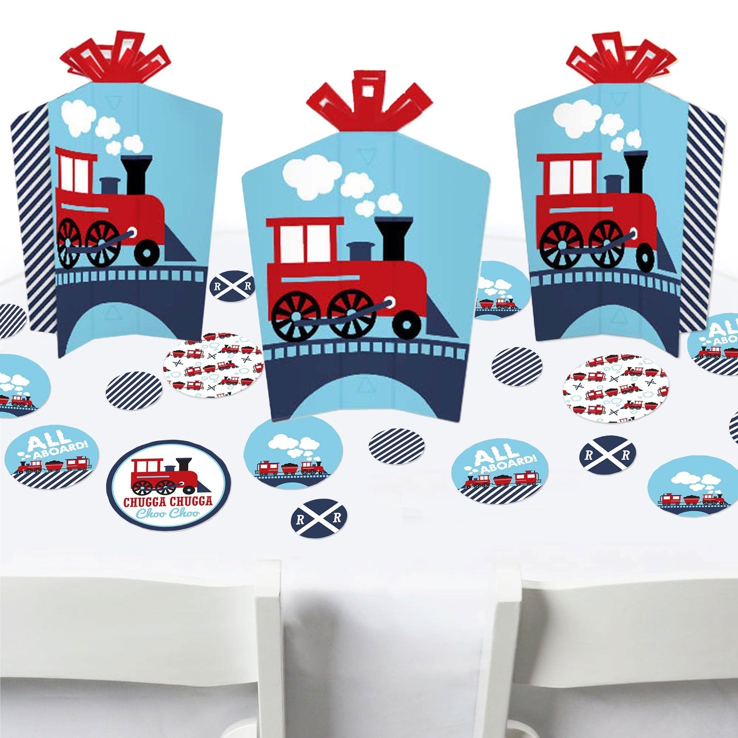 Railroad Party Crossing - Steam Train Birthday Party or Baby Shower Decor and Confetti - Terrific Table Centerpiece Kit - Set of 30