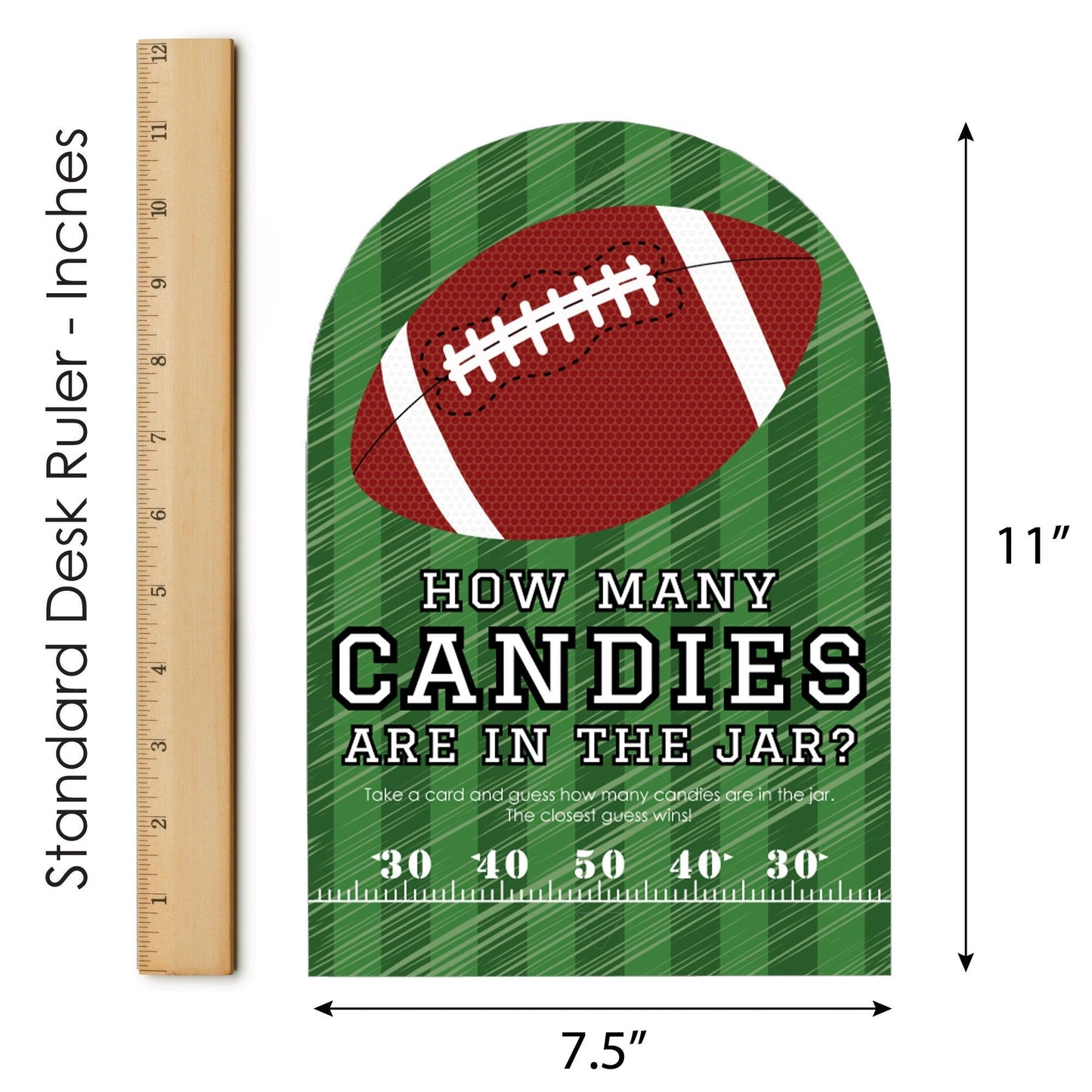 End Zone - Football - How Many Candies Baby Shower or Birthday Party Game - 1 Stand and 40 Cards - Candy Guessing Game