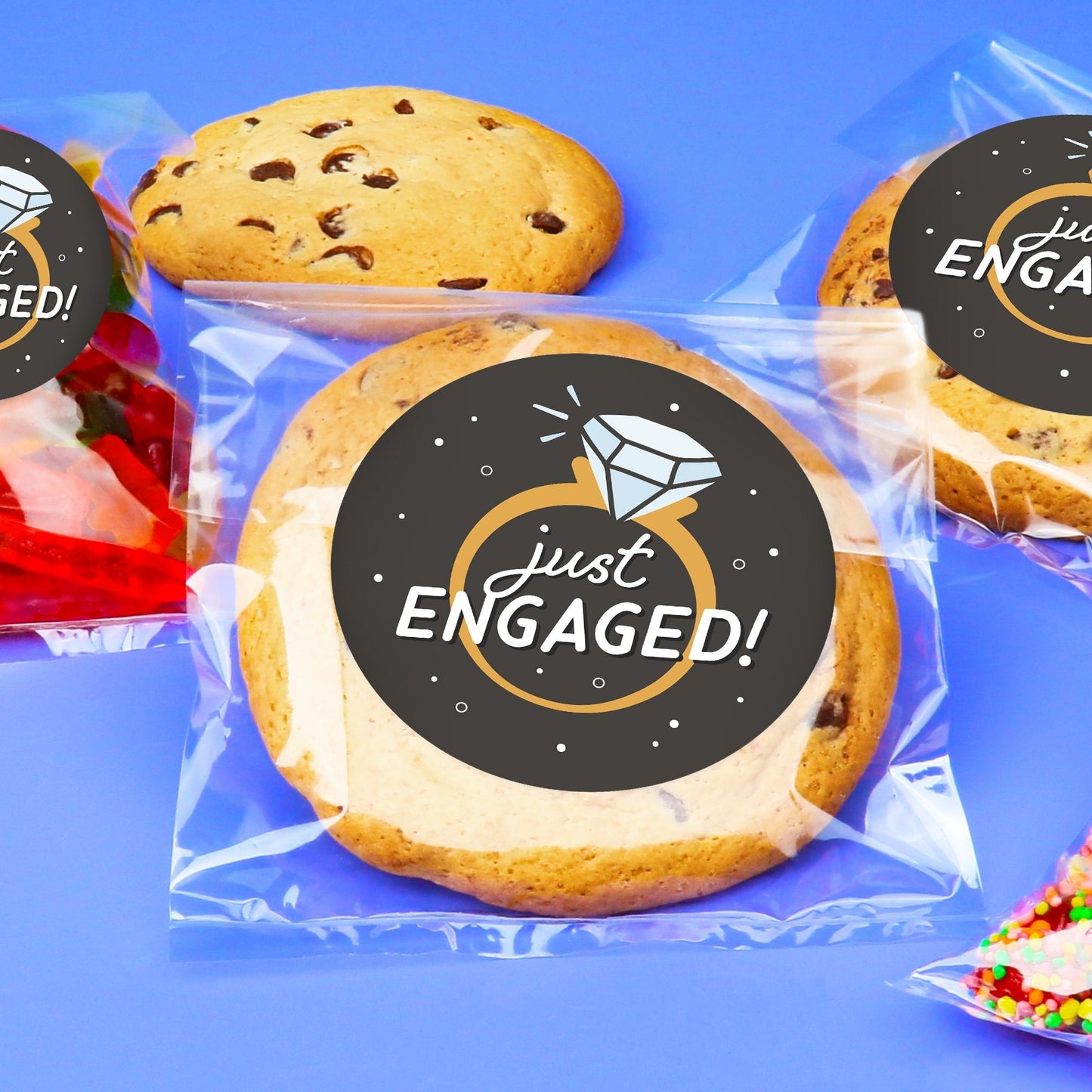 Just Engaged Stickers & Clear Cookie Bags - 25 Ct