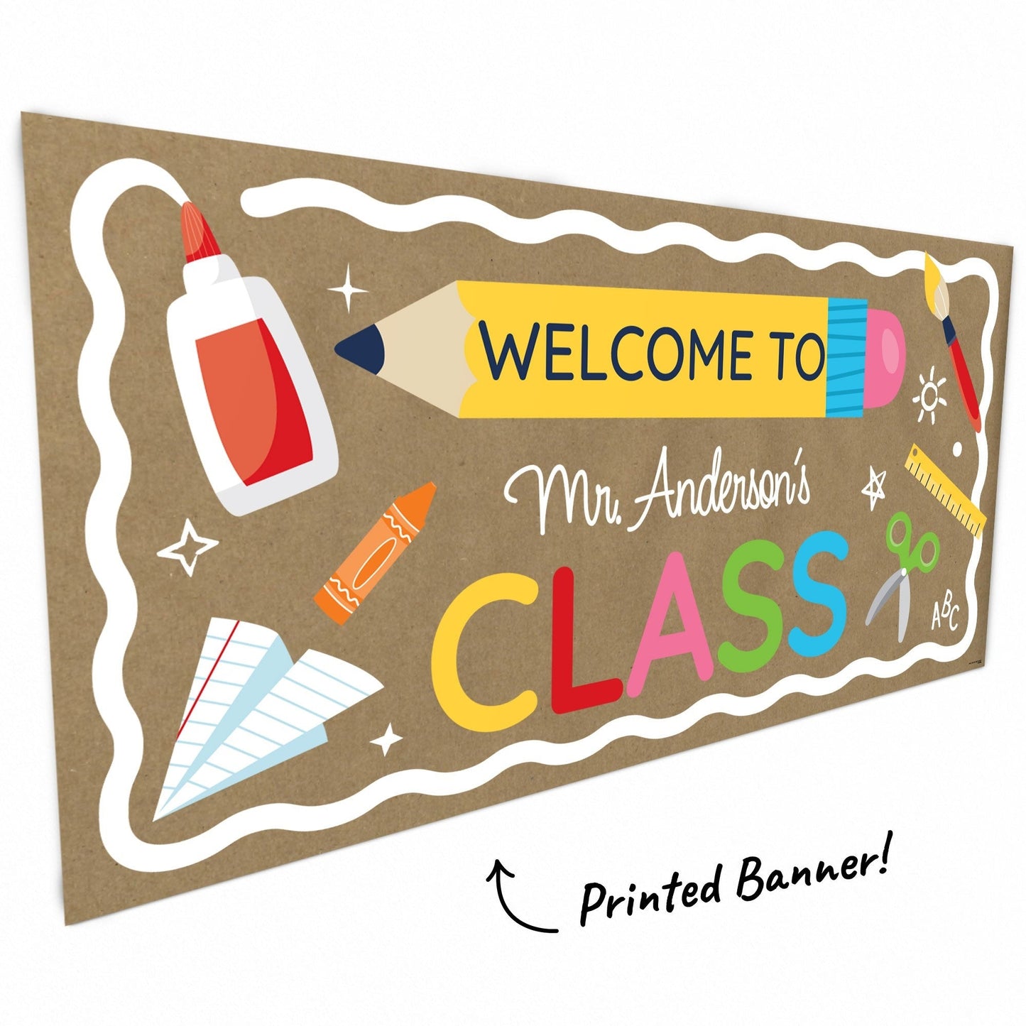 Custom Text School Supplies Kraft Banner