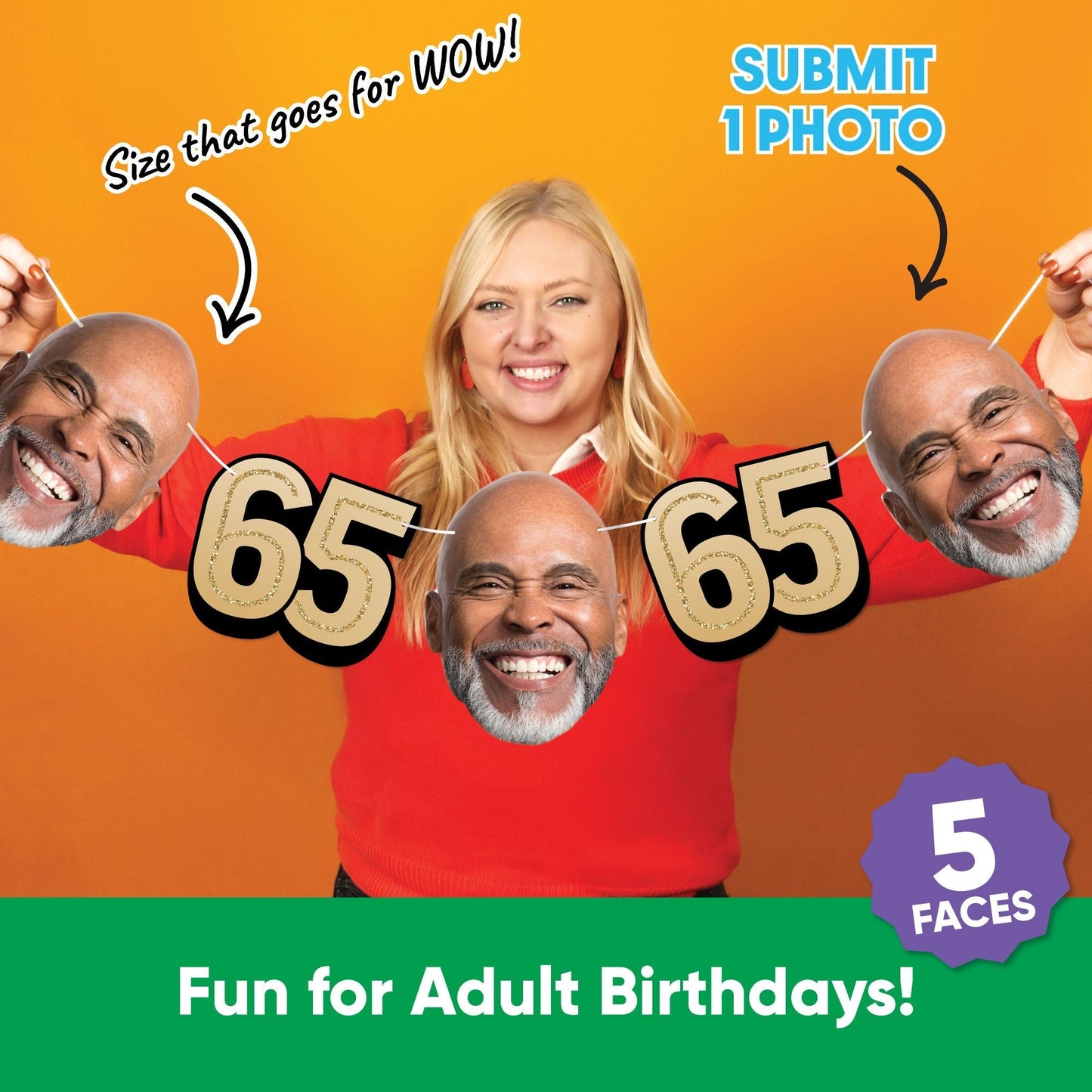 Custom Face 65th Birthday Garland Banner