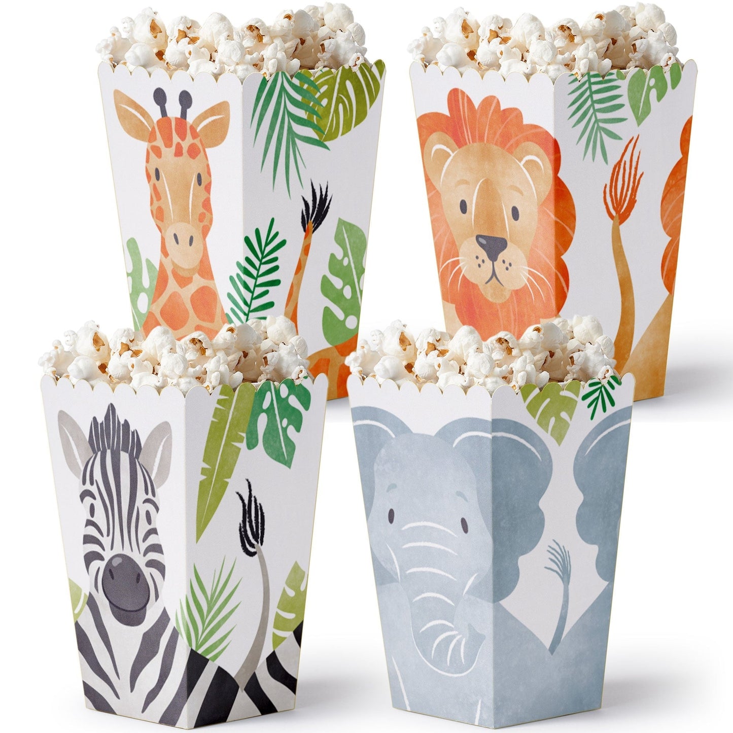 Safari Animals Popcorn Boxes - 12 Ct