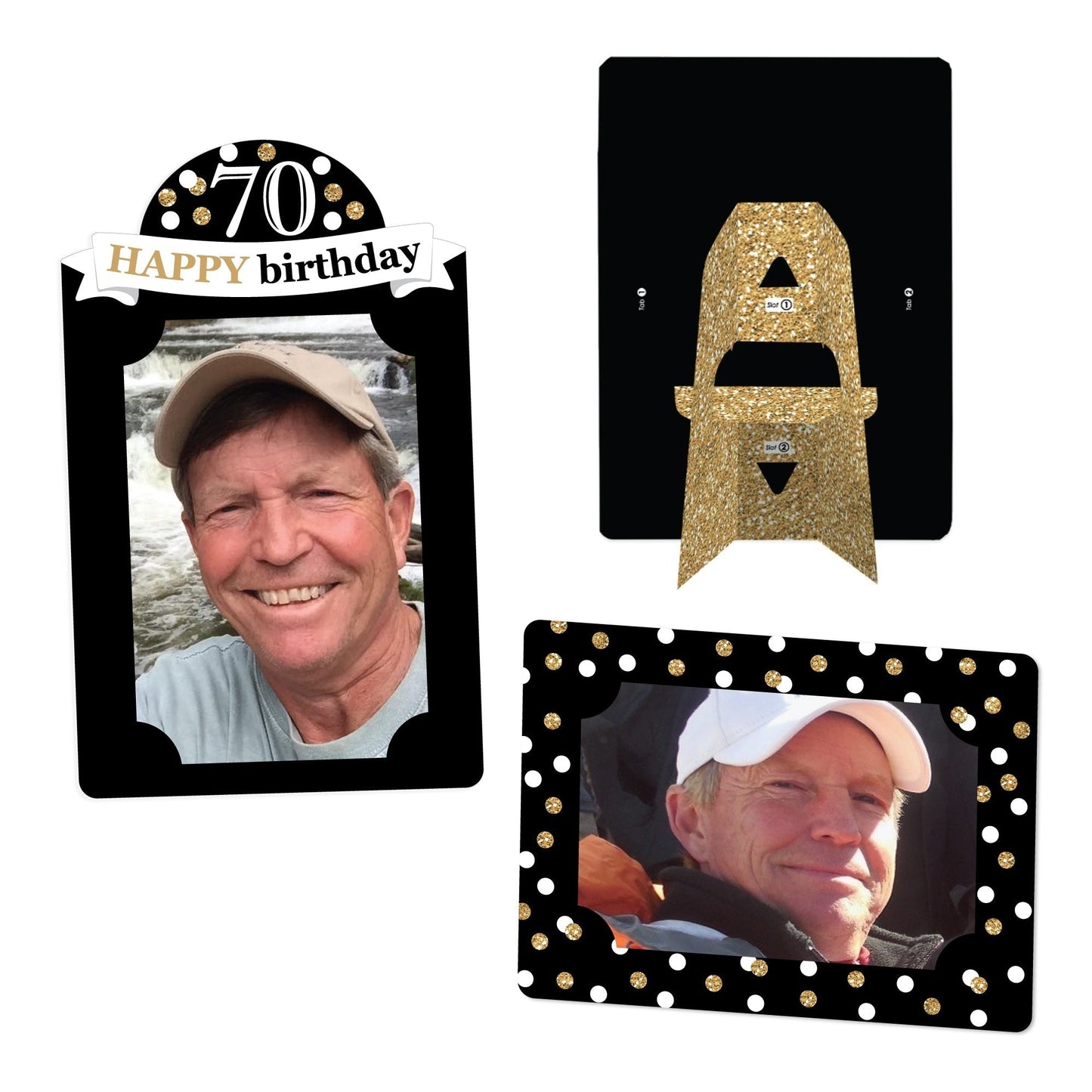 Adult 70th Birthday - Gold - Birthday Party 4x6 Picture Display - Paper Photo Frames - Set of 12