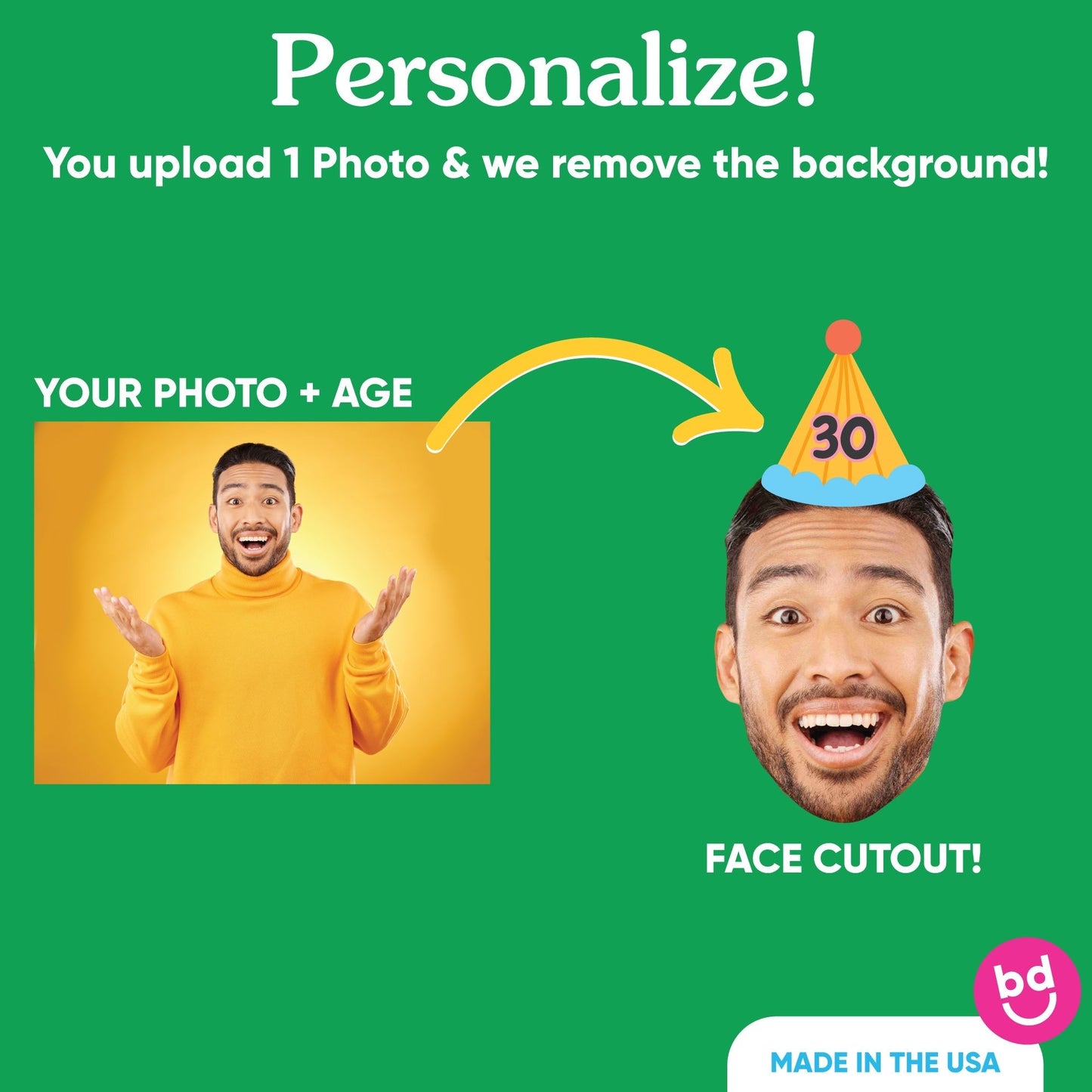 Custom Photo Party Time Colorful Happy Birthday Cake Topper - 3 Pc