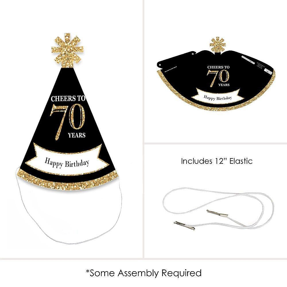 Adult 70th Birthday - Gold - Mini Cone Birthday Party Hats - Small Little Party Hats - Set of 8