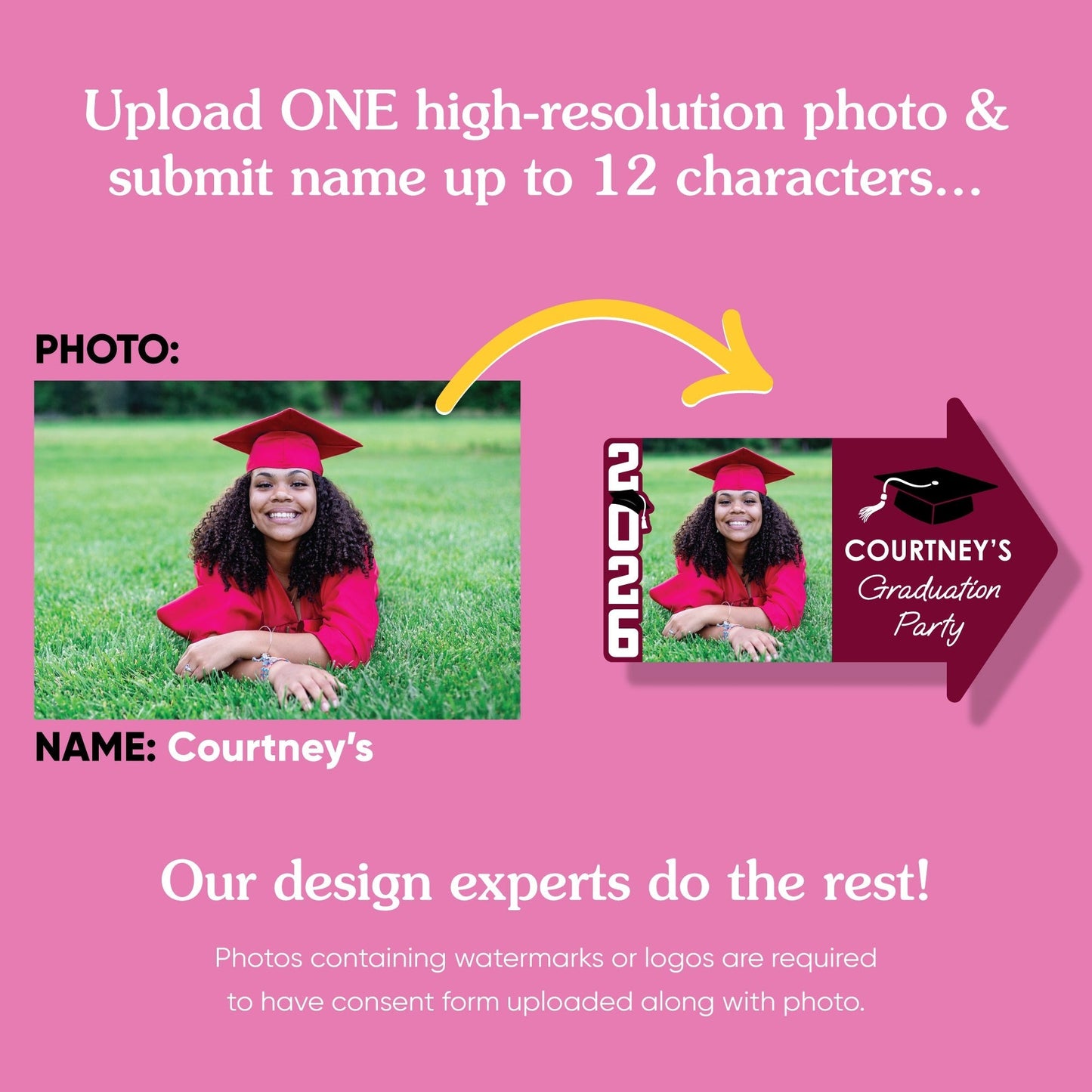 Custom Maroon Grad Yard Sign Arrows - 1 Ct