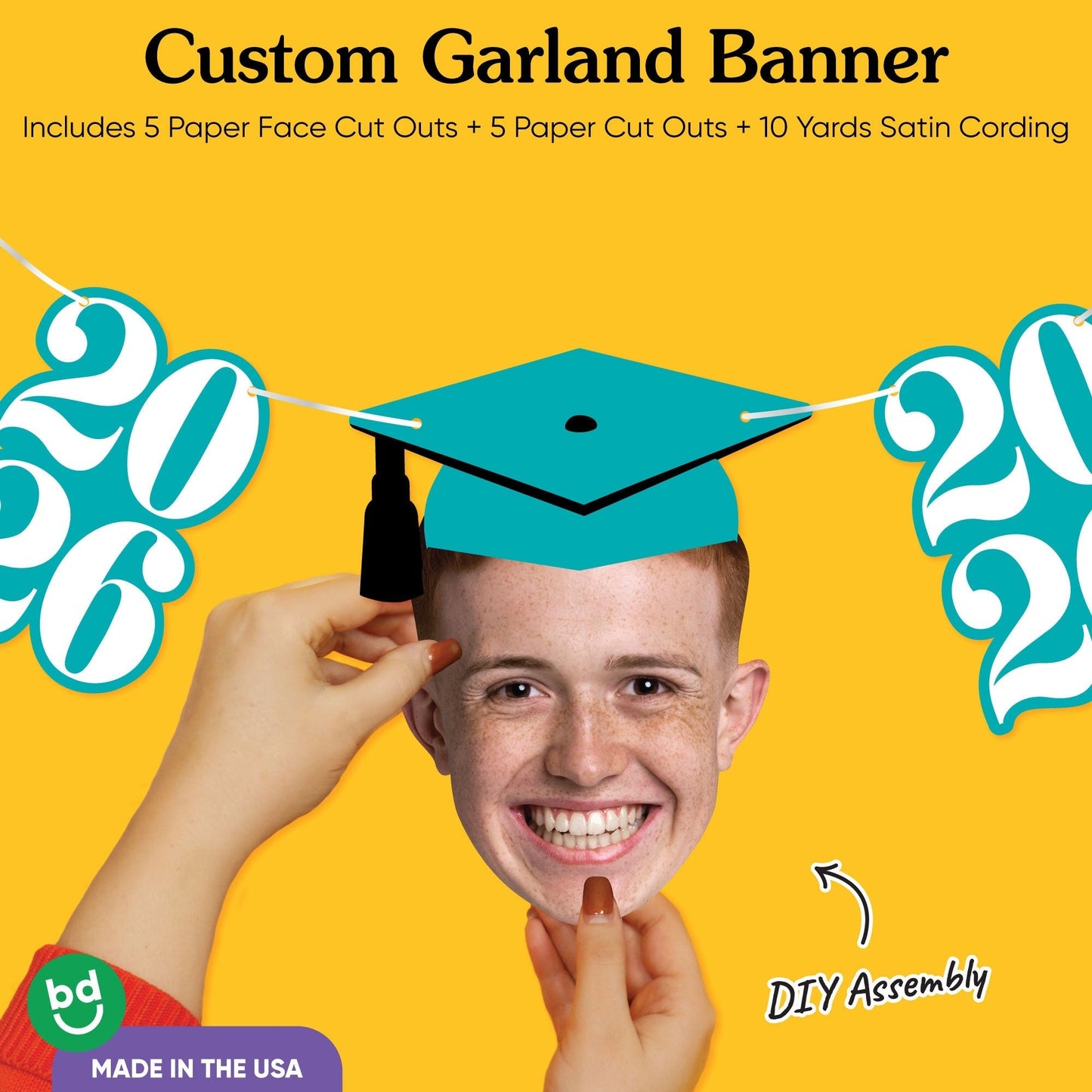 Custom Face Teal Graduation Garland Banner