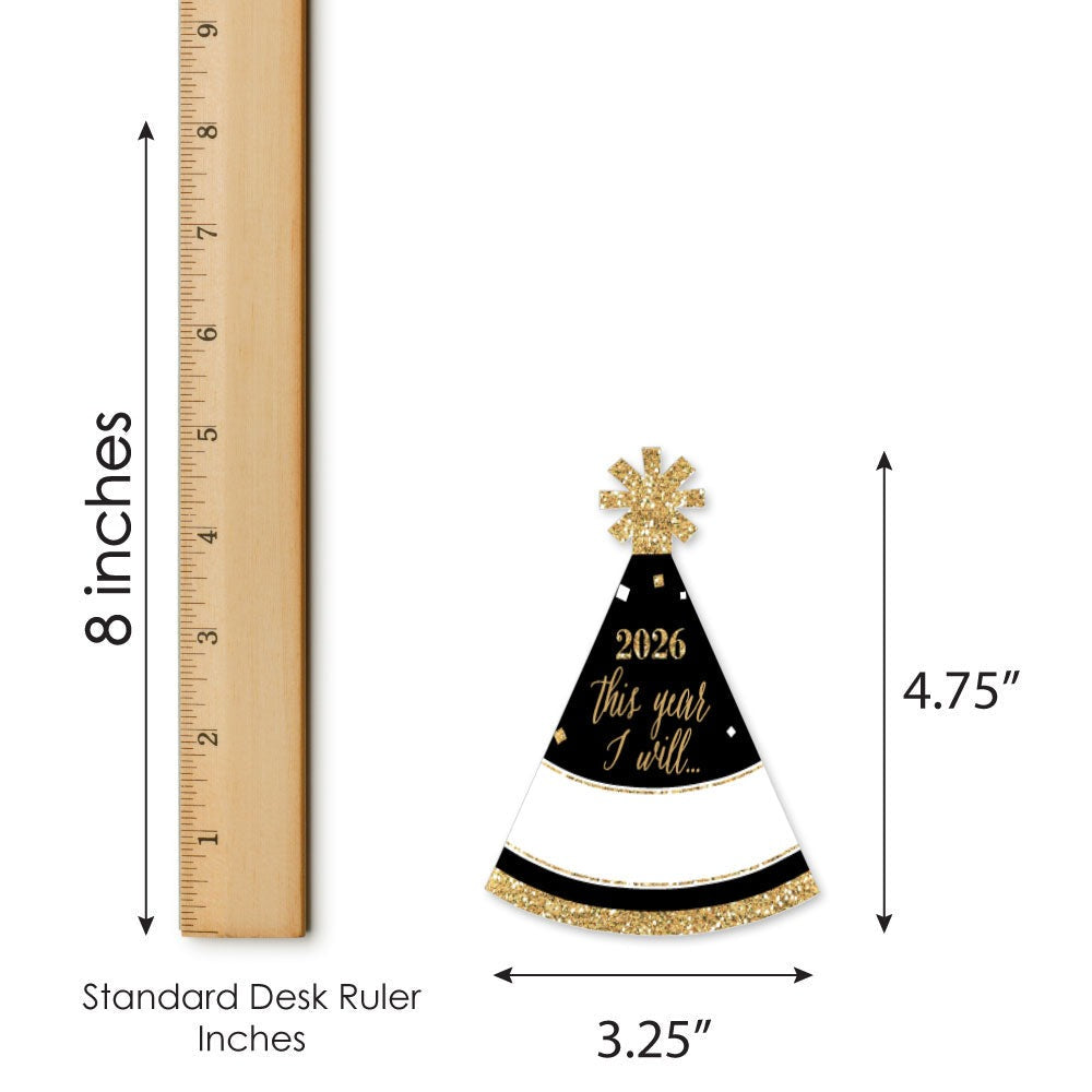 New Year's Eve - Gold - Mini Cone 2026 New Year's Eve Resolution Party Hats - Small Little Party Hats - Set of 8