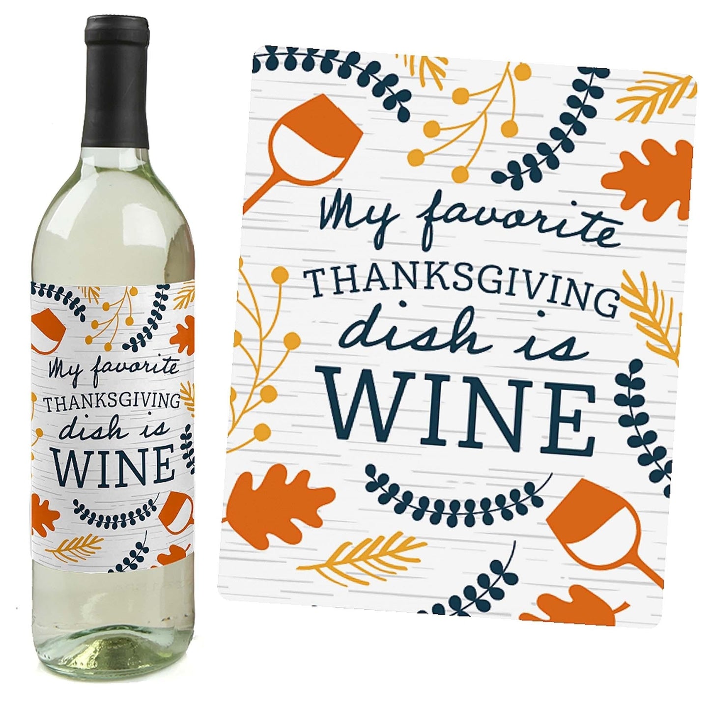 Happy Thanksgiving - Fall Harvest Party Decorations for Women and Men - Wine Bottle Label Stickers - Set of 4