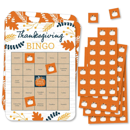 Happy Thanksgiving - Bingo Cards and Markers - Fall Harvest Party Bingo Game - Set of 18