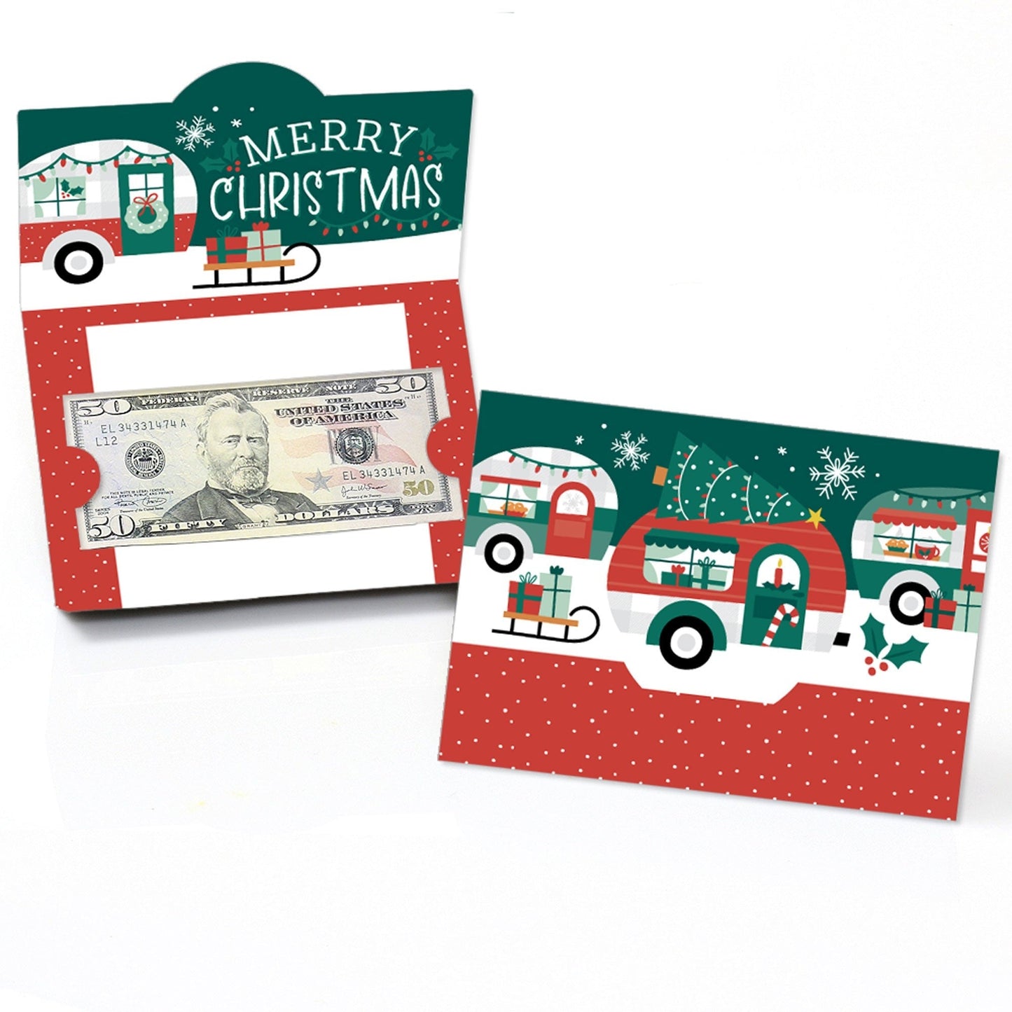 Camper Christmas - Red and Green Holiday Party Money And Gift Card Holders - Set of 8