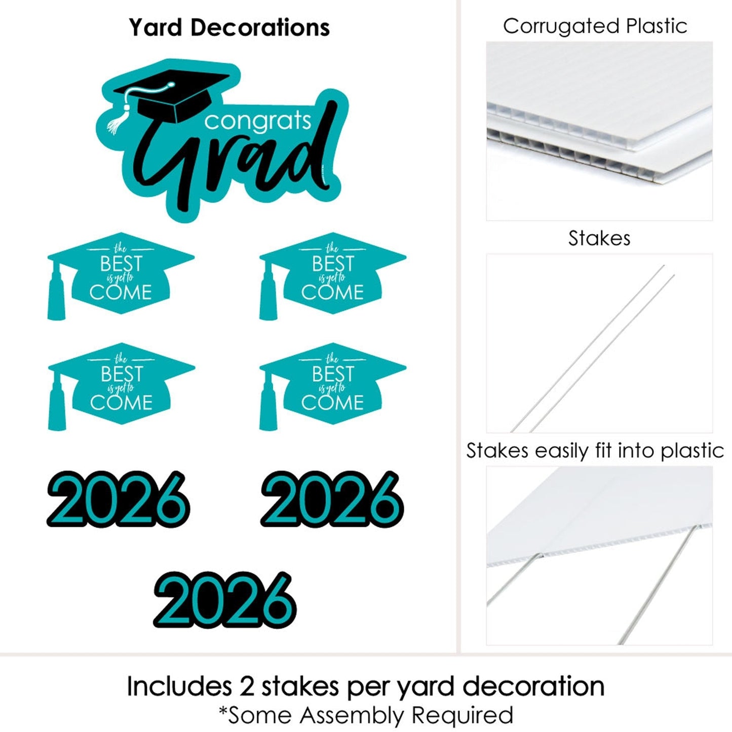 Teal Grad - Best is Yet to Come - Yard Sign & Outdoor Lawn Decorations - 2026 Turquoise Graduation Party Yard Signs - Set of 8