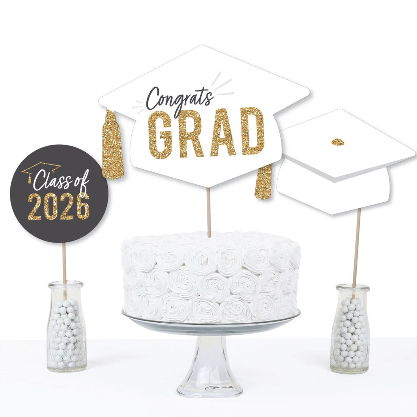 White & Gold Grad Table Toppers - 15 Ct
