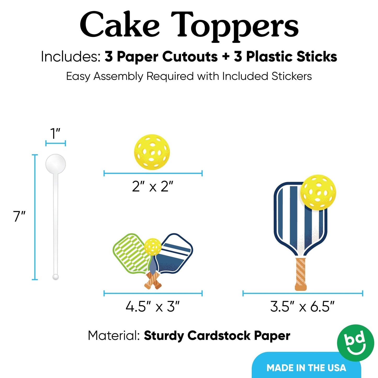 Pickleball Cake Topper - 3 Pc