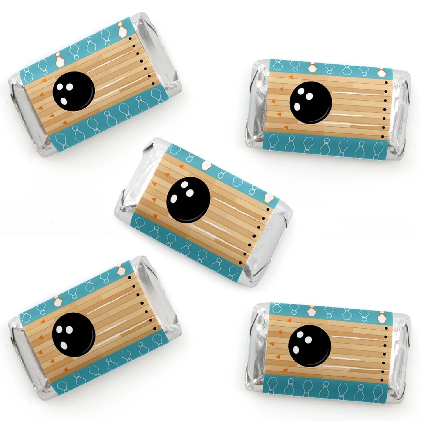 Strike Up the Fun - Bowling - Mini Candy Bar Wrapper Stickers - Birthday Party or Baby Shower Small Favors - 40 Count