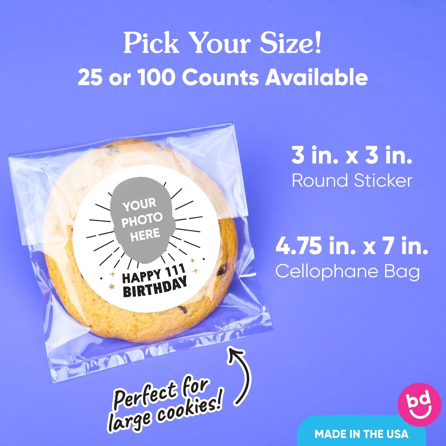 Custom Face Stickers & Clear Cookie Bags - Happy Birthday