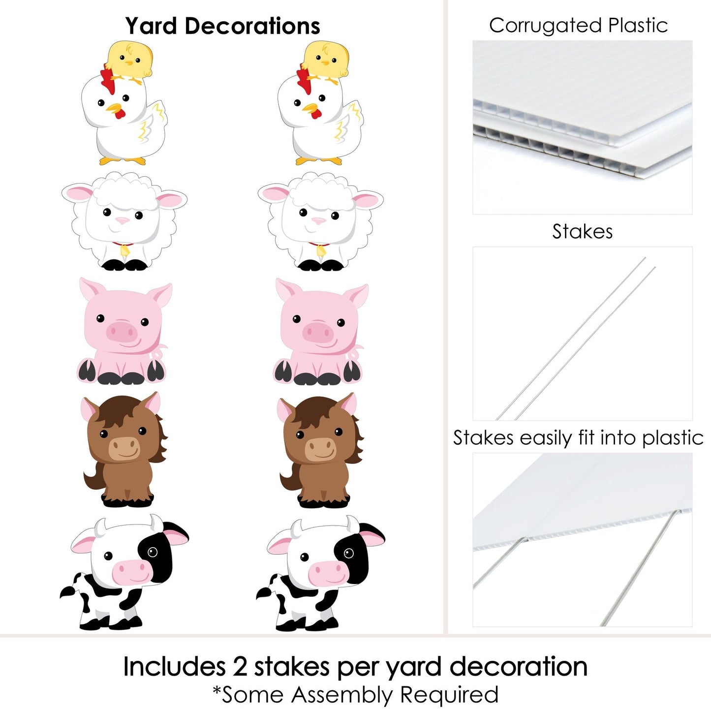 Farm Animals - Barnyard Lawn Decorations - Outdoor Baby Shower or Birthday Party Yard Decorations - 10 Piece