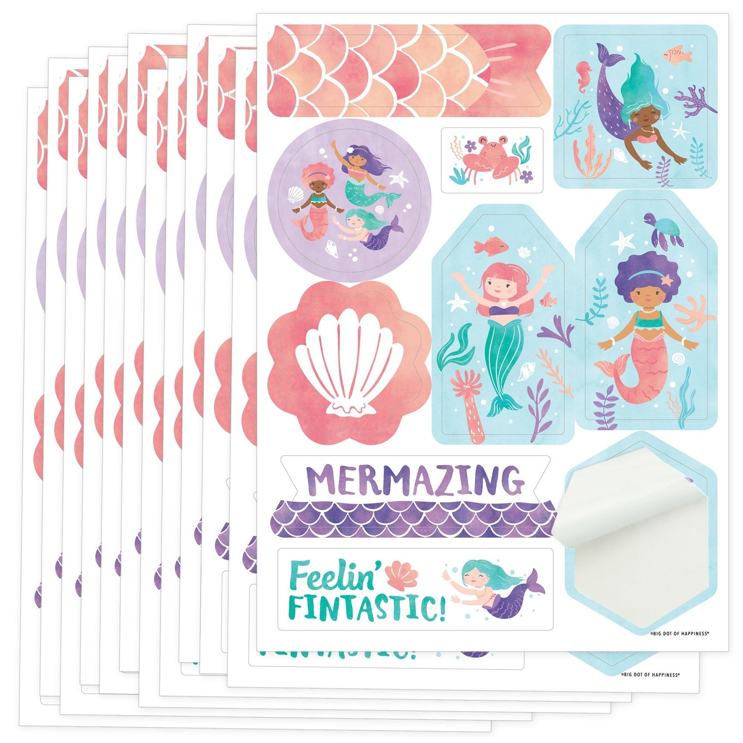 Mermaid Birthday Party Favor Stickers - 12 Sheets - 120 Stickers