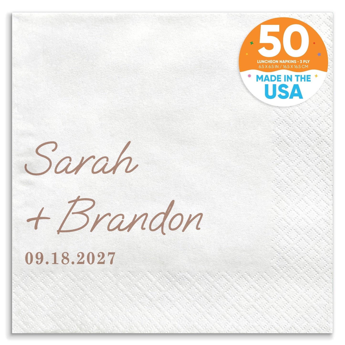 Custom Text - Mocha Brown Simple Wedding Script Napkins