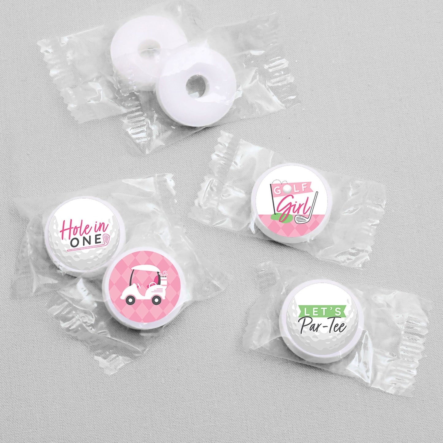 Golf Girl - Pink Birthday Party or Baby Shower Round Candy Sticker Favors - Labels Fit Chocolate Candy (1 sheet of 108)
