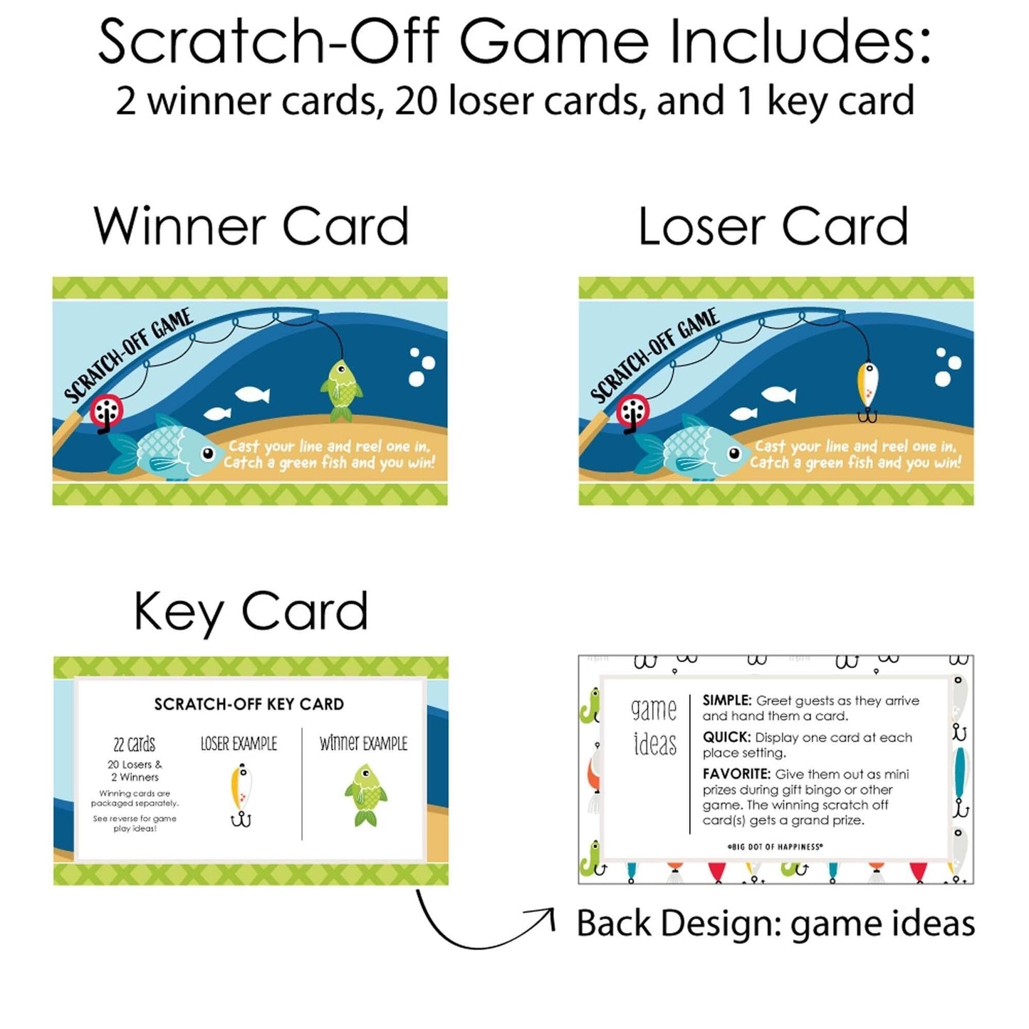 Let's Go Fishing - Fish Themed Party or Birthday Party Game Scratch Off Cards - 22 Count