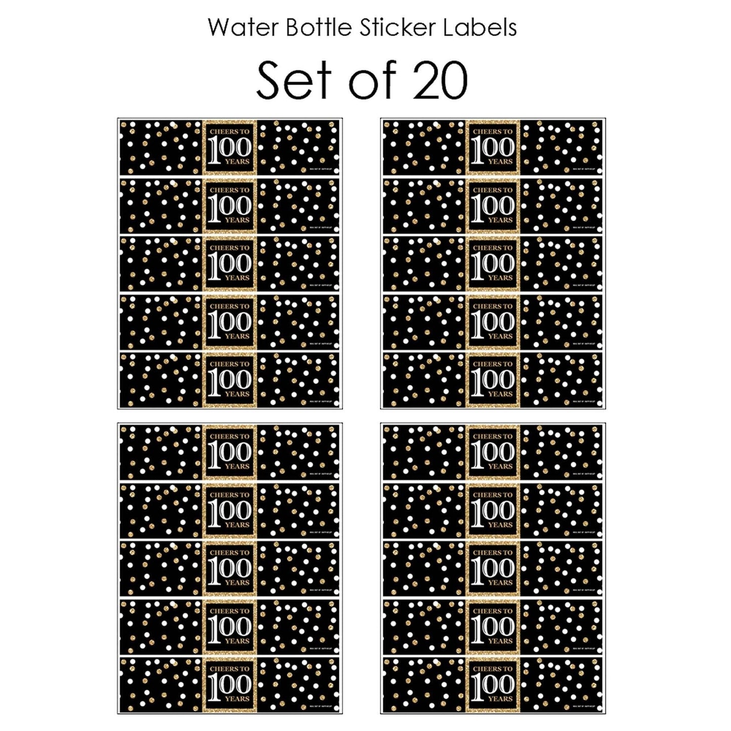 100th Birthday Party Water Bottle Sticker Labels - Set of 20