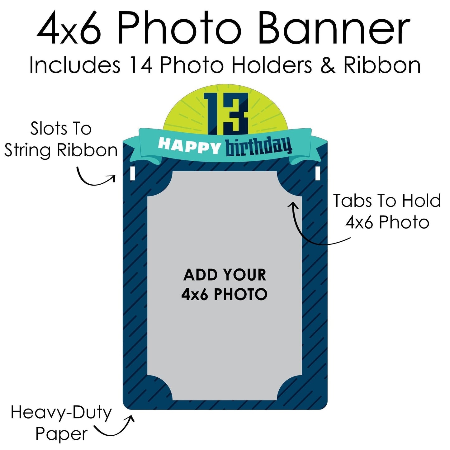 Boy 13th Birthday - DIY Official Teenager Birthday Party Decor - Picture Display - Photo Banner