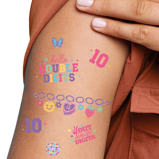 Preppy 10th Birthday Girl Temporary Tattoos - 84 Ct