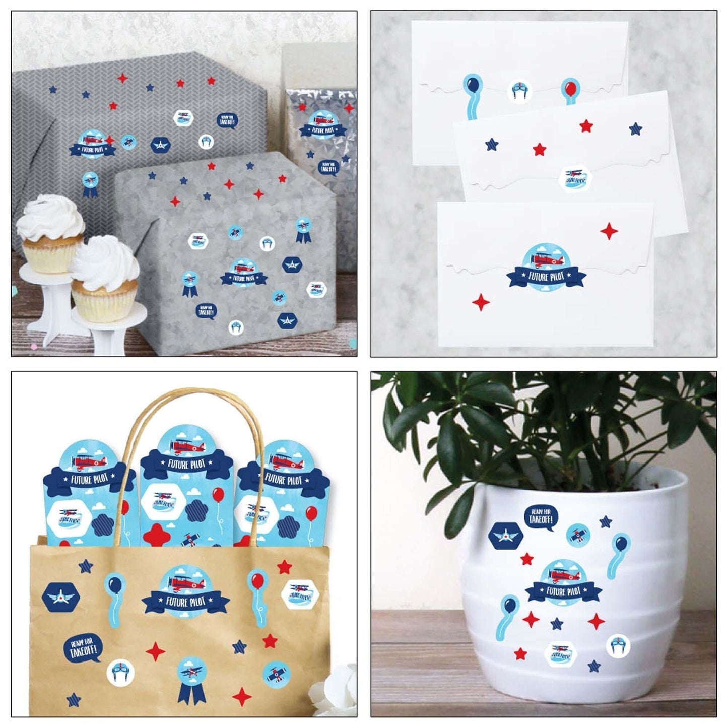 Taking Flight - Airplane - Vintage Plane Birthday Party Favor Kids Stickers - 16 Sheets - 256 Stickers
