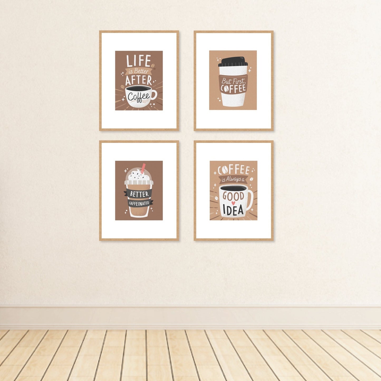 But First, Coffee - Unframed Kitchen Linen Paper Wall Art - Set of 4 - Artisms - 8 x 10 inches