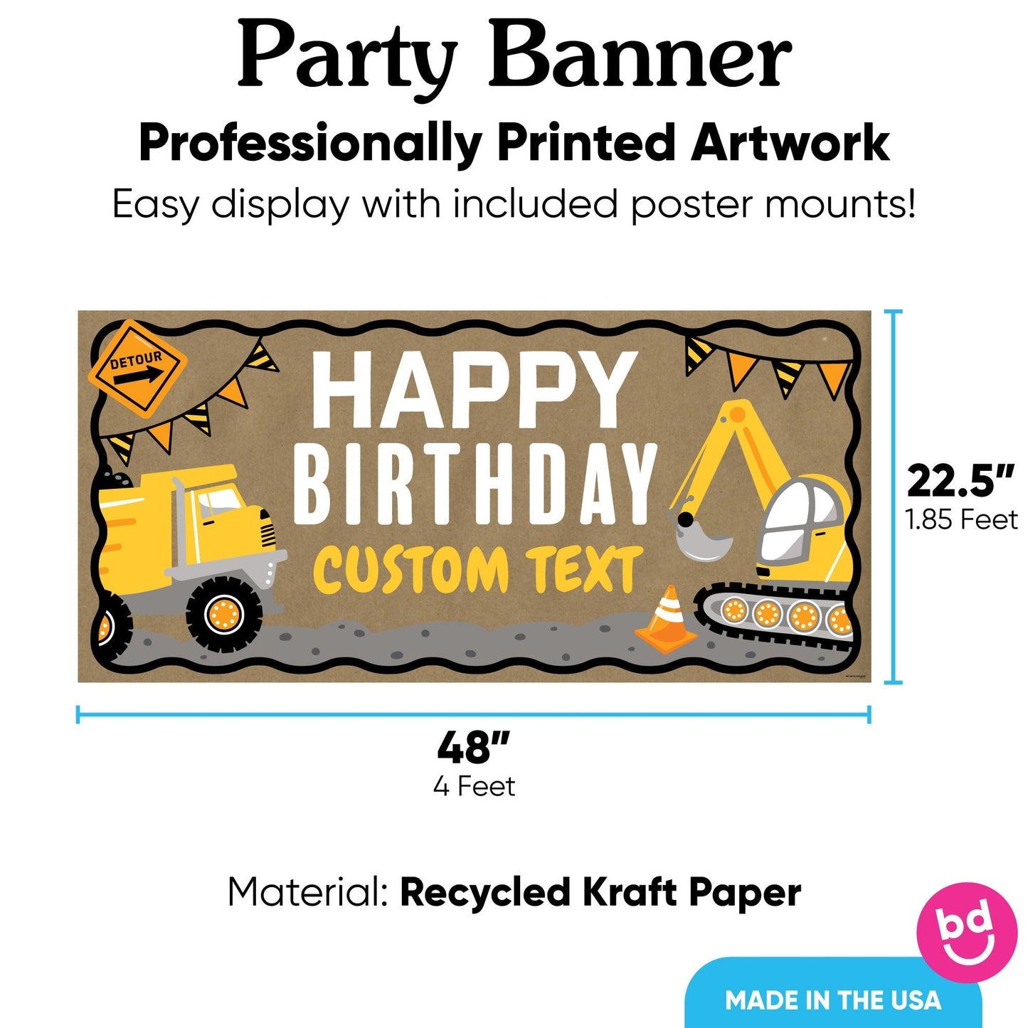 Custom Text Dig It - Construction Birthday Kraft Banner