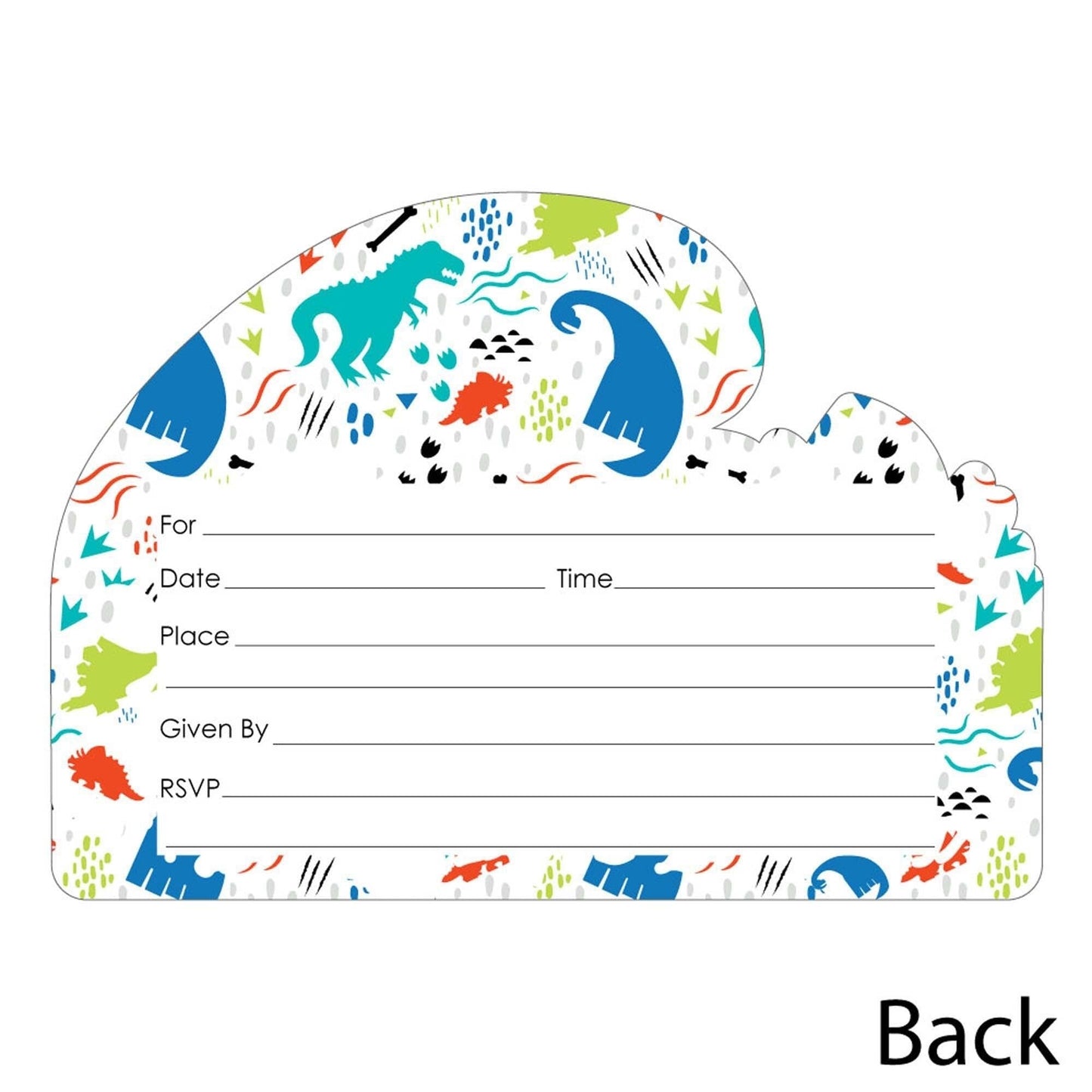 Roar Dinosaur - Shaped Fill-In Invitations - Dino Mite T-Rex Baby Shower or Birthday Party Invitation Cards with Envelopes - Set of 12