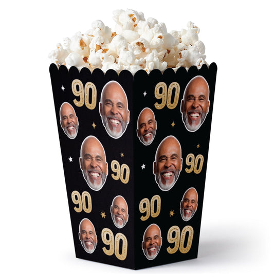 Custom Face 90th Birthday Popcorn Box - 12 Ct