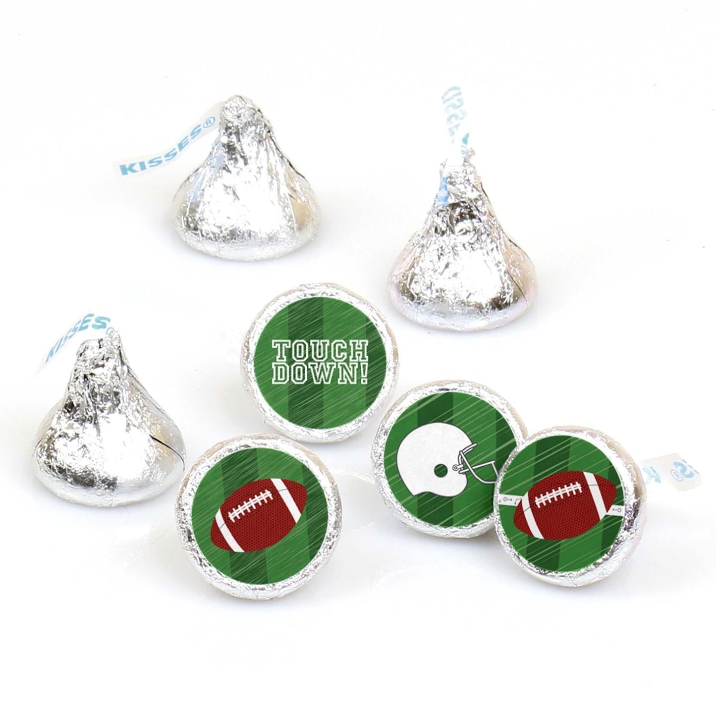End Zone - Football - Round Candy Labels Party Favors - Fits Hershey's Kisses - 108 ct