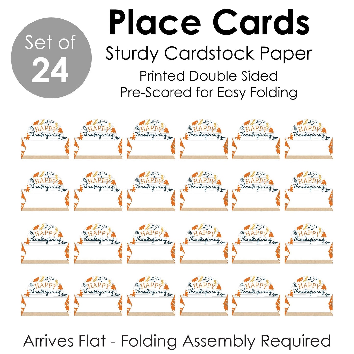 Happy Thanksgiving - Fall Harvest Party Tent Buffet Card - Table Setting Name Place Cards - Set of 24