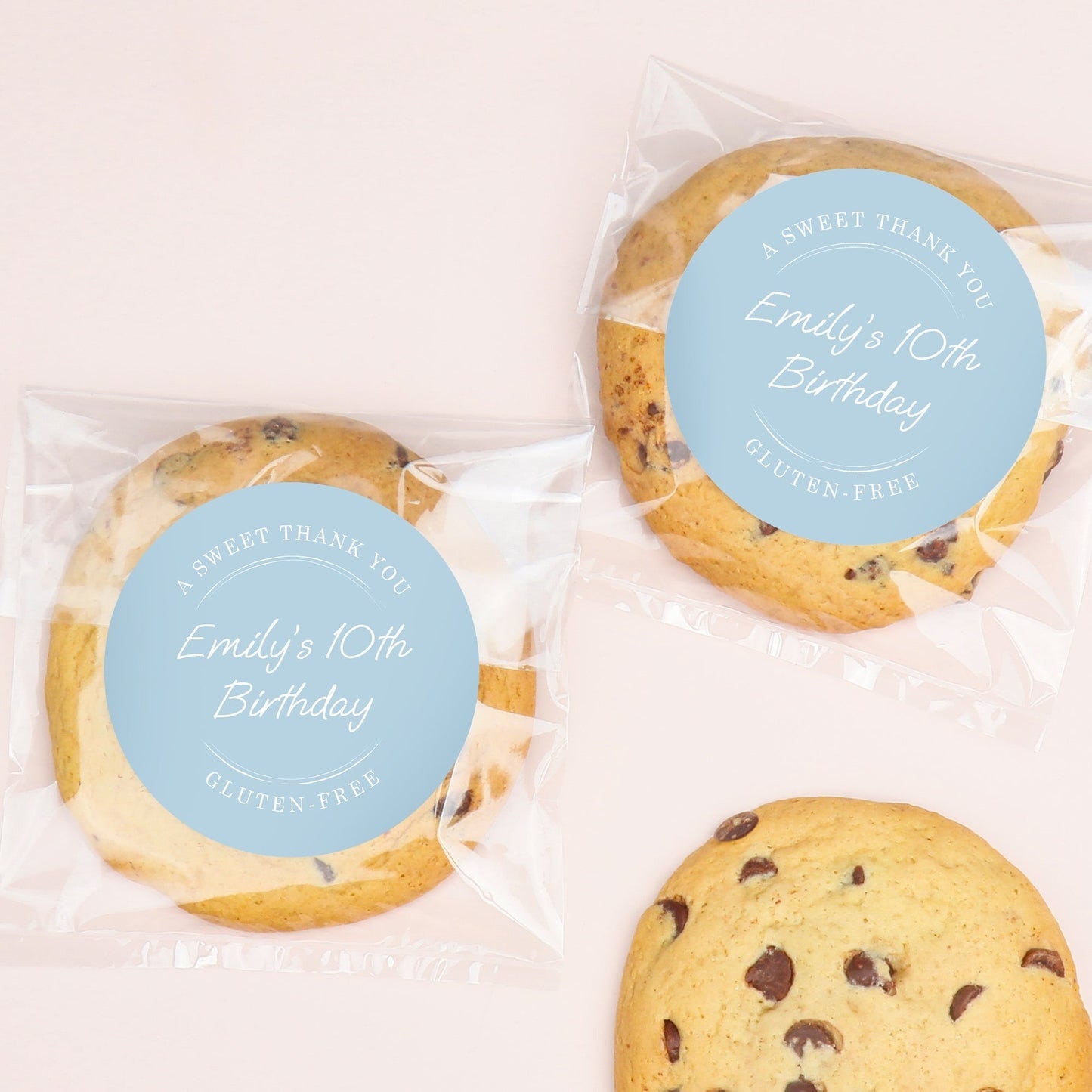 Custom Text Stickers & Clear Cookie Bags - Dusty Blue Thank You